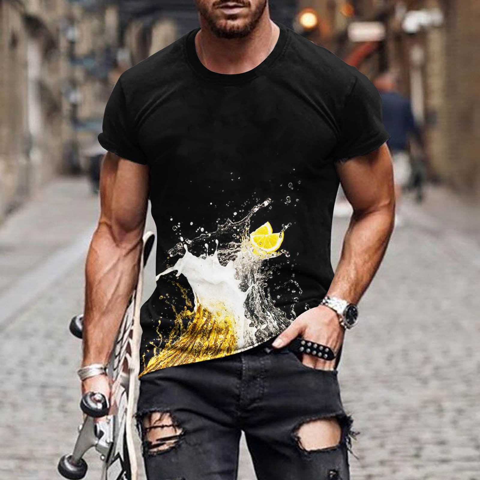 Birdeem New Fashion Mens T shirt 3D Beer Indeterminate Printing Short Sleeve Round Neck T shirt Casual Sports Top Blouses
