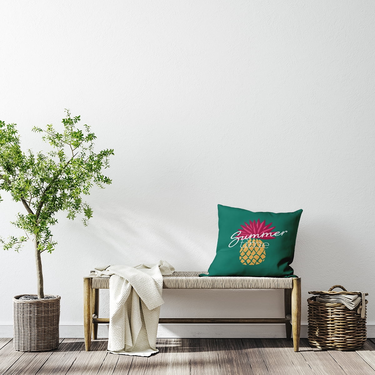 Simply Daisy 26-inch Square Summer Time Pineapple Poly Throw Pillow, Kelly Green Qty 1