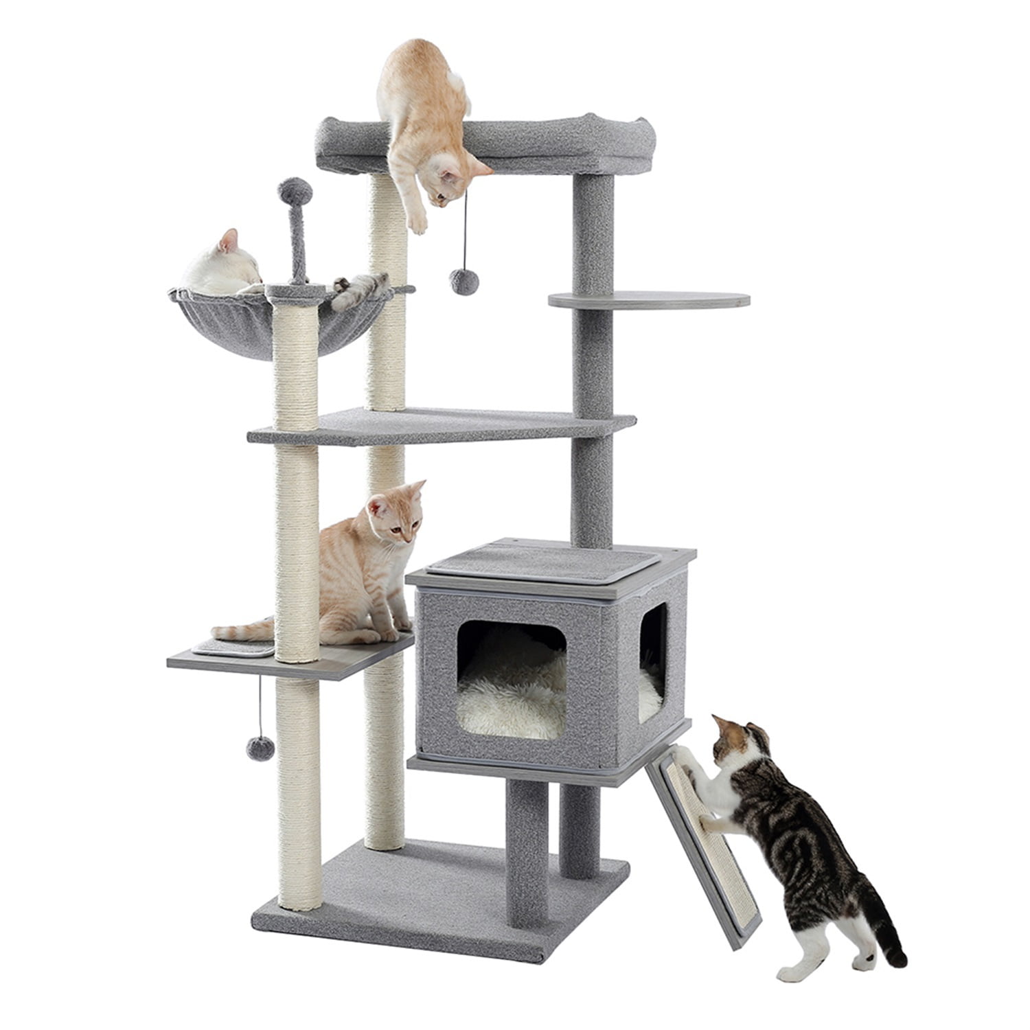 Pefilos 50" Cat Tree Tower for Indoor Cats Multi-Level Cat Condo with Scratching Board Cat Tree House, Gray Pefilos 50" Cat Tree Tower for Indoor Cats Multi-Level Cat Condo with Scratching Board Cat Tree House, Gray