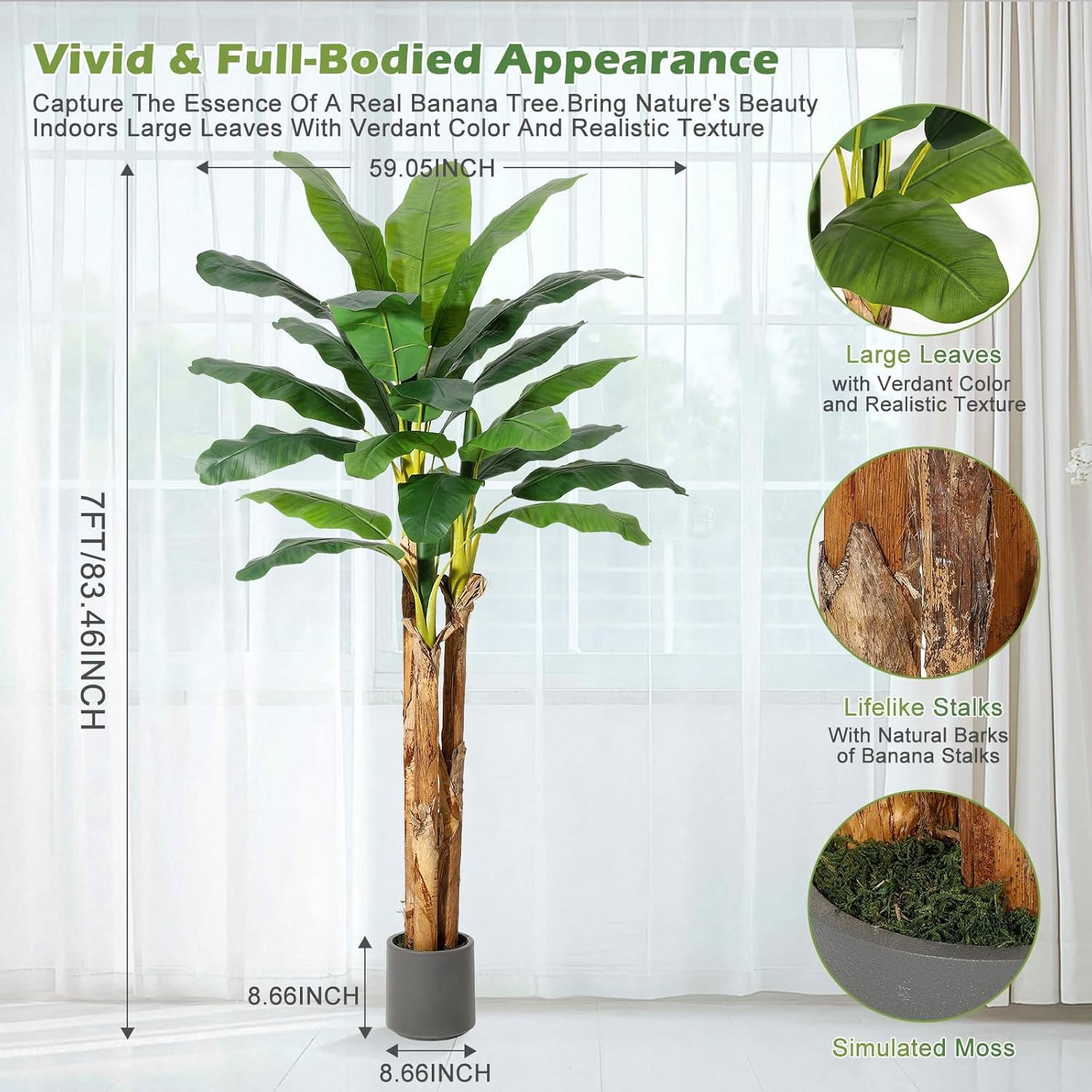 ChaoLink 5FT Artificial Banana Tree with Grey Planter, 11 Faux Banana Leaves, Indoor Plant Decor
