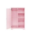 thumbnail image 4 of Multifunctional Storage Cabinets with 3 Storage Shelves and 1 Door, Modern Bedroom Wardrobe with 1 Cabinet and 1 Clothes Hanger, Space Saving Closet Pantry Cabinet for Home Office, Pink, 4 of 7