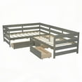 thumbnail image 4 of Twin Size L-shaped Platform Bed with 3 Storage Drawers - Gray | Space Saving & Sturdy, 4 of 19