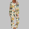 thumbnail image 1 of Puntoco Pijamas para mujer, moda para damas, estampado informal, cuello redondo, manga larga, pantalones, conjunto de pijama, 1 of 5