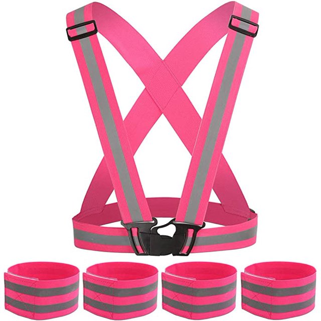 1 chaleco reflectante, chaleco reflectante de seguridad de alta visibilidad con correas elásticas ajustables para correr, andar en bicicleta, caminar, andar en motocicleta, etc. con 4 correas reflectantes para los brazos. JM JM