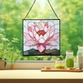 thumbnail image 2 of Lotus Flower Stained Glass Panels, Square Shaped Window Hangings, Tiffany Glass Traditional Art Crafts for Home Decor Gifts 128OR6, 2 of 6