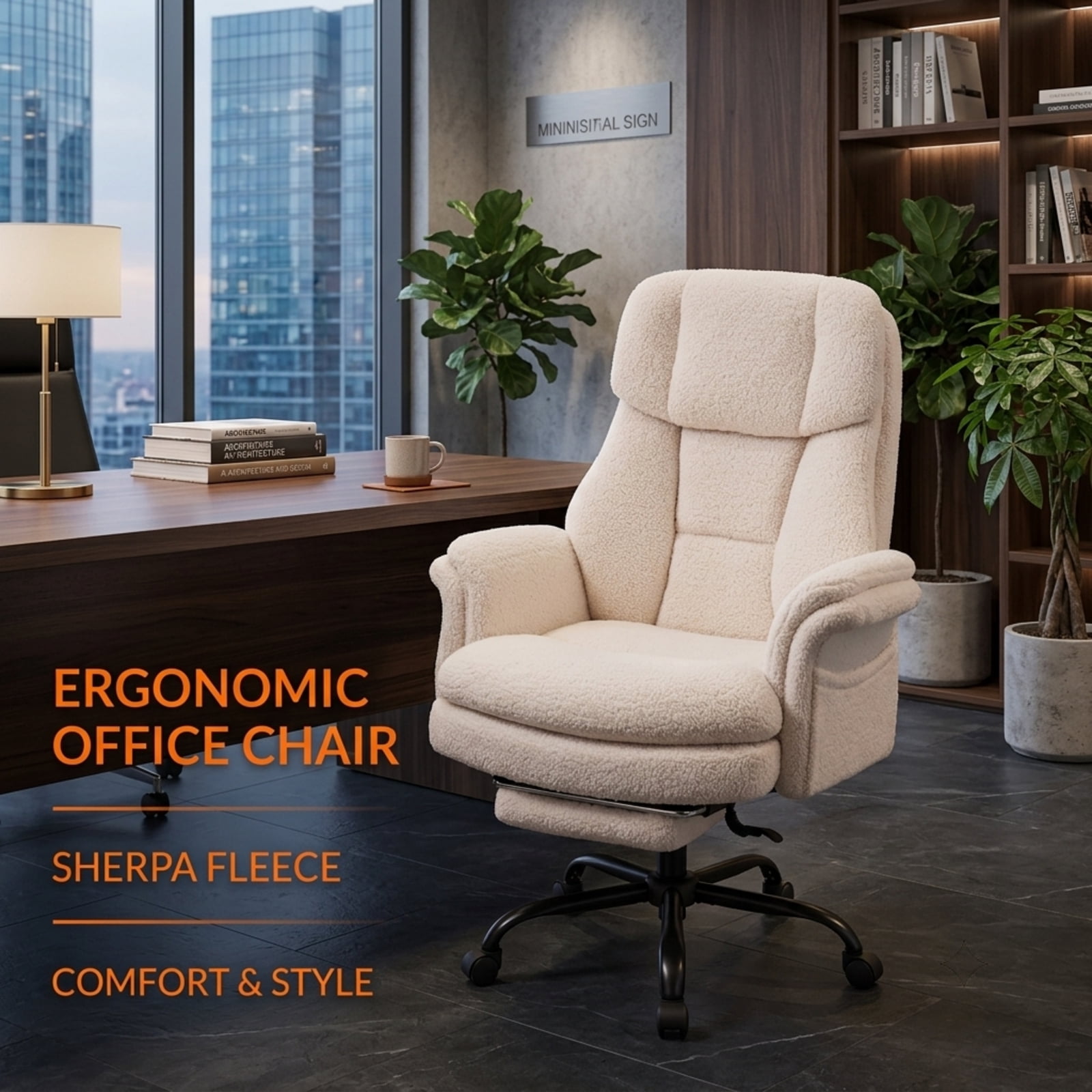 Furnibear Big and Tall Executive Office Chair 500 lbs Ergonomic Cross Legged Computer Chair with Retractable Footrest and Flip Up Arms, White