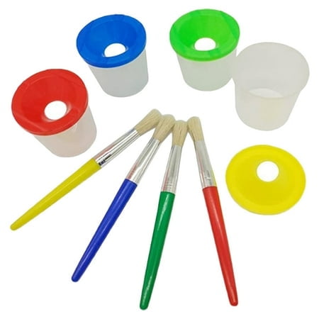 Children's Art Painting Kit Leak Proof Paint Cup & Brush Washer Set 8 Piece Bundle With 4 Brushes & 4 Cups Stacking Storage Rice Jar Organizing for Pantry Pack Storage Container Kitchen Storage Cereal