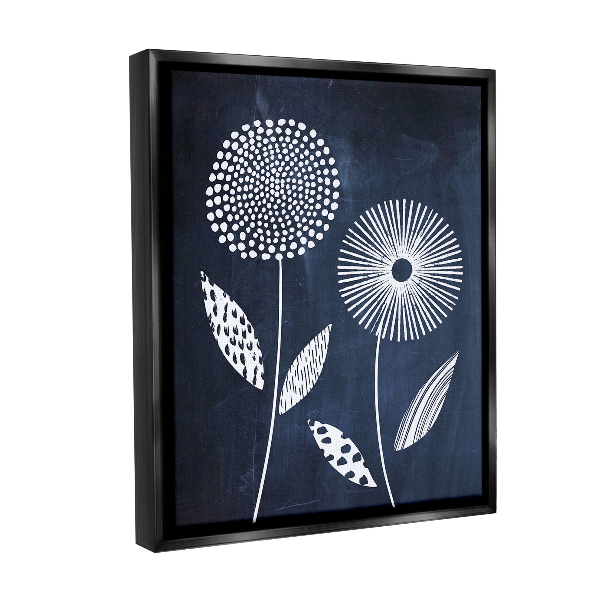 Stupell Industries Geometric Patterned Flowers Botanical & Floral Painting Black Floater Framed Canvas Art Print Wall Art, 25 x 31