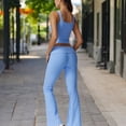 thumbnail image 4 of Foldover Waist Flare Leg Yoga Pants in Ribbed Knit - X Large, Light Blue, 4 of 6