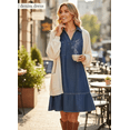 thumbnail image 5 of Denim Dress for Women Summer Casual Babydoll V Neck 3/4 Puff Sleeve Jean Dresses, 5 of 6