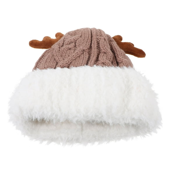 FESTFENDS Knitted Warm Antler Hat in Khaki Cute Deer Horn Hat for Winter Daily Wear