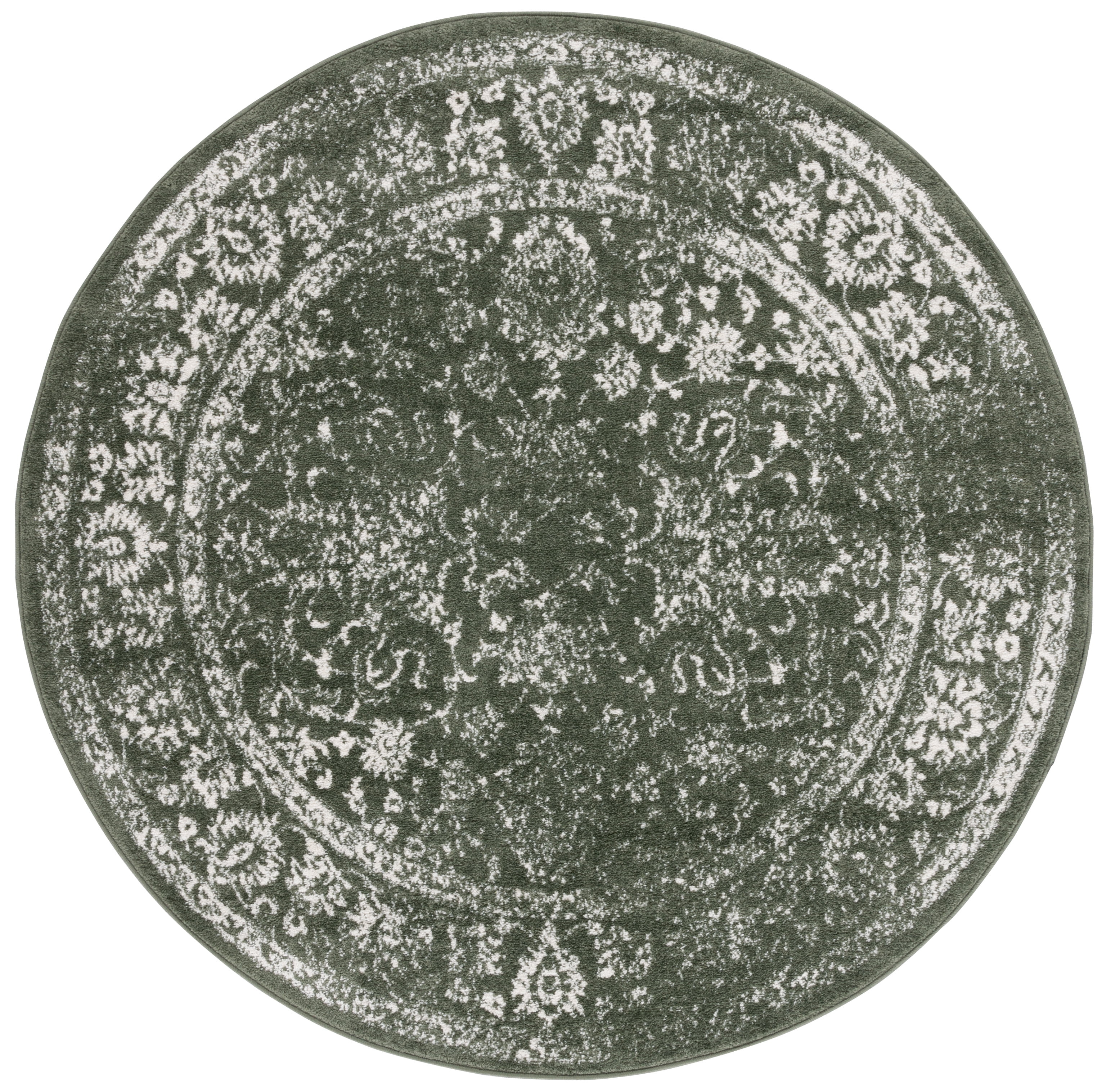 SAFAVIEH Adirondack Wyatt Traditional Distressed Area Rug, Dark Green/Ivory, 4' x 4' Round - Transitional Modern Design, Dark Green & Ivory, Ideal for Living Room, Bedroom, Dining Space