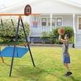thumbnail image 3 of ZenSports Outdoor 5-in-1 Kids Swing Set 660lbs Metal Playset for Backyard W/Saucer, Belt Swing, Seesaw, Basketball Hoop, Climbing Ladder & Net, 3 of 15