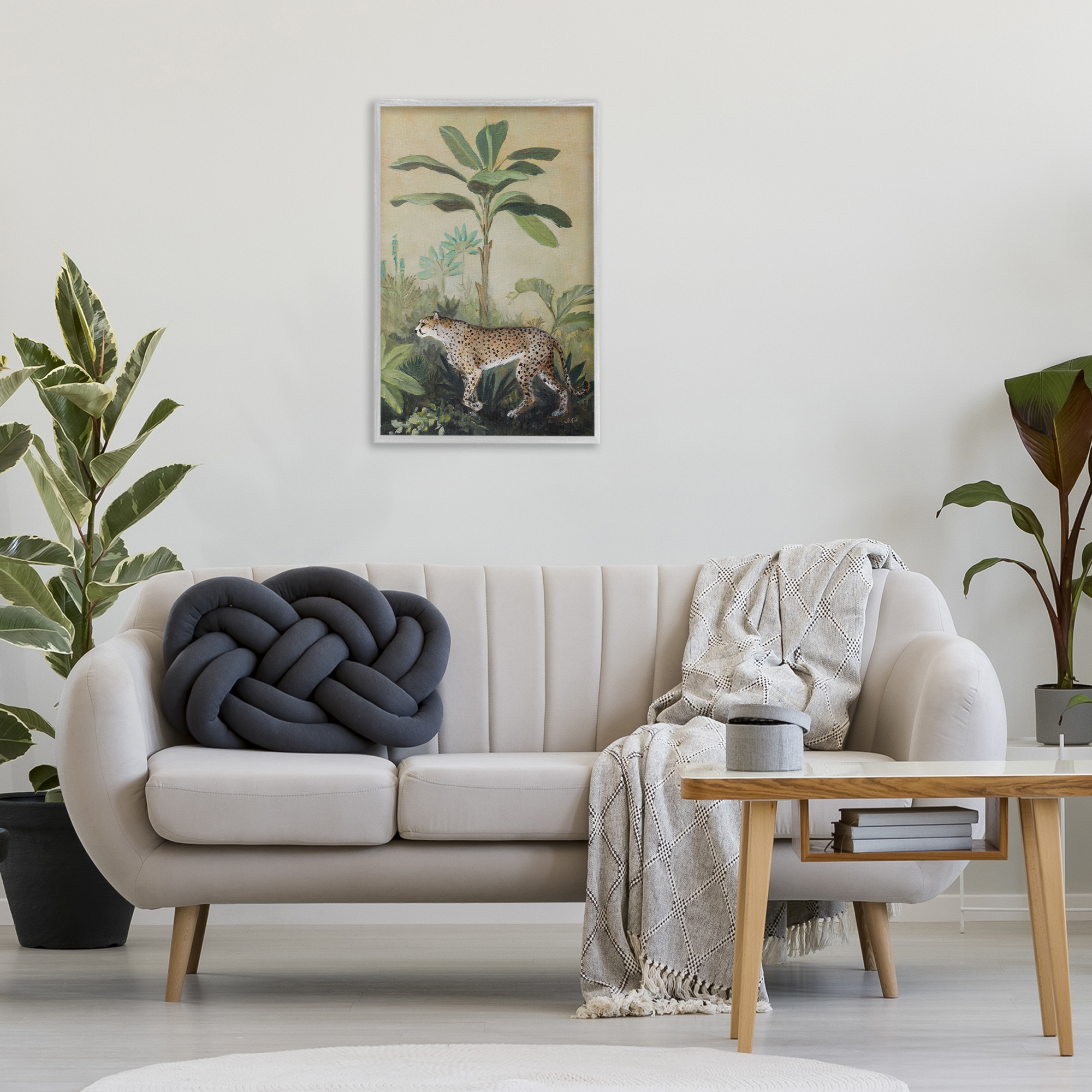 Stupell Industries King Of Jungle Leopard Landscape Painting Gray Framed Art Print Wall Art, 20 x 30