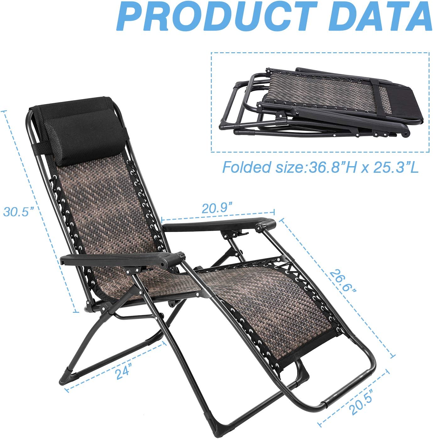 SOLAURA Zero Gravity Chair Outdoor Patio Adjustable Folding Wicker Recliner Lounge Chair - image 3 of 7