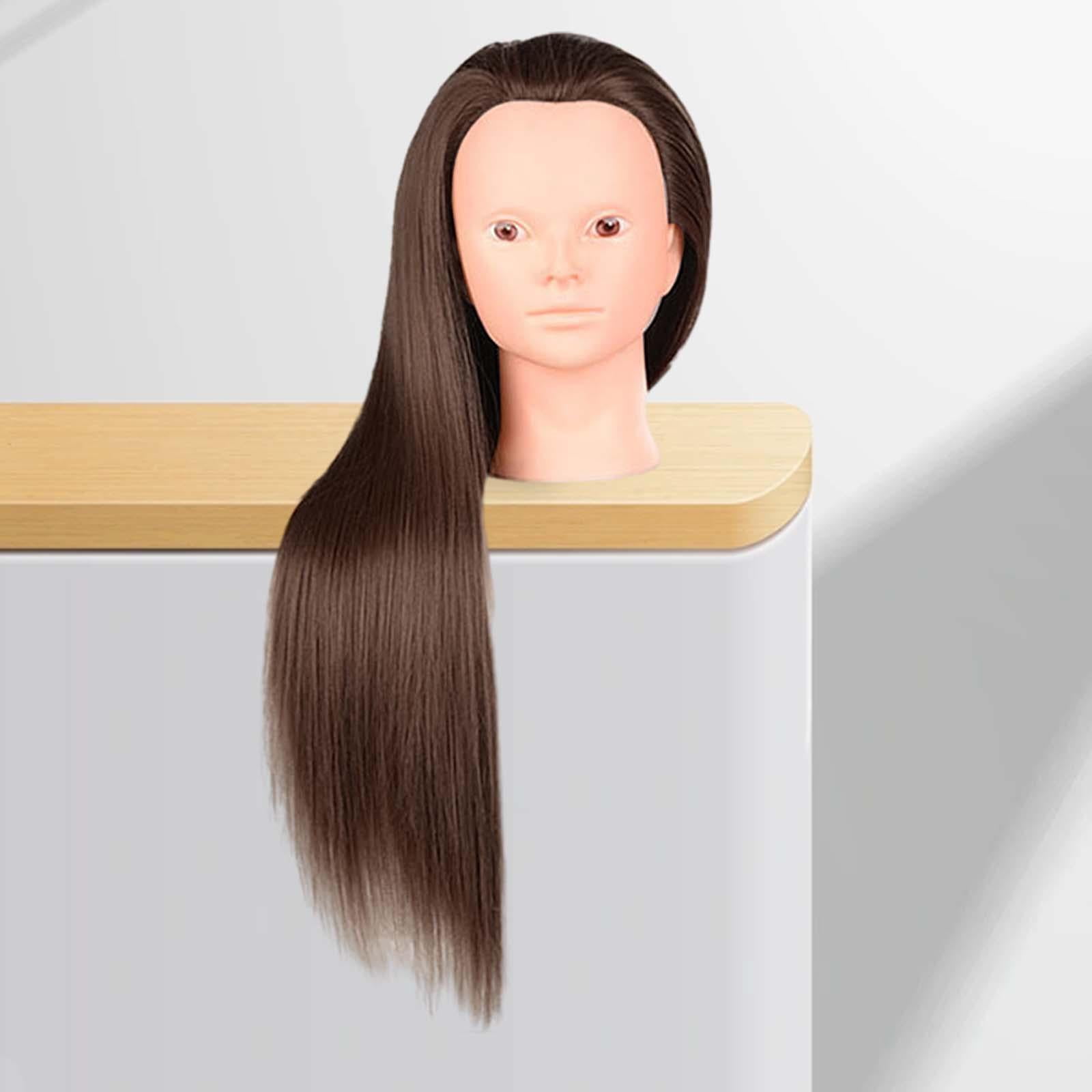 Hair Training Head Mannequin Head Hairstyling Multipurpose Long Hair Manikin Doll Head for Cutting DIY Cosmetology School Students Braid , Brown without Makeup