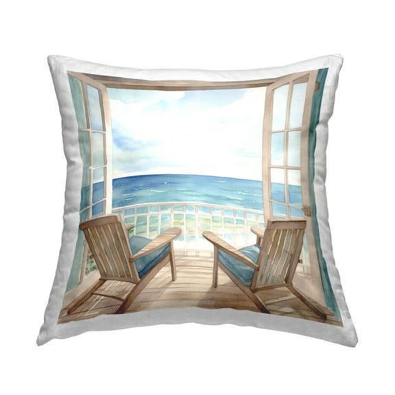 Stupell Industries Chairs with Ocean View Decorative Printed Throw Pillow, 18 x 18