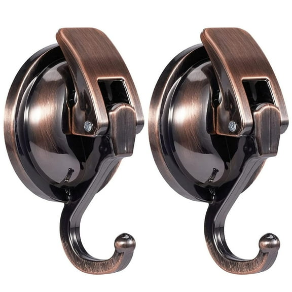 kjfeif Suction Cup Hooks Heavy Duty Vacuum Suction Shower Hooks Glass Suction Cup Hooks Bathroom Robe Hooks Reusable, No Hole Punched, for Garland Decoration (2 Pack, Antique Brass)
