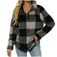 thumbnail image 7 of WMTBSRSW Womens Fashion Sweatshirts Plaid Stand Collar Sherpa Sweatshirts Half Zip Fuzzy Fleece Pullover Casual Loose Fluffy Outerwear Black Medium, 7 of 7