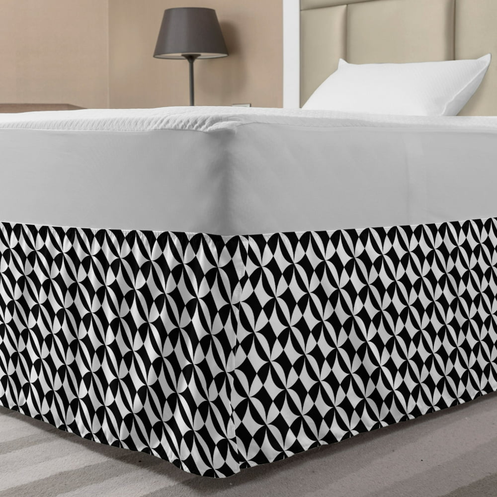 Black and White Bed Skirt, Abstract Diagonal Stripes Interlocking