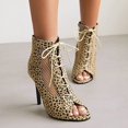 thumbnail image 4 of OAVQHLG3B Women's Summer Lace-up Casual Peep Toe Leopard Hollow Out Sandals High Heels Shoes Fashion Ankle Boots, 4 of 5