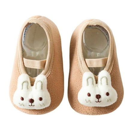 

1 Pair Sock Shoes Cozy Lovely Soft Non-slip Adorable Keep Warm Plush Toddler Cartoon Bunny Socks for Indoor Khaki