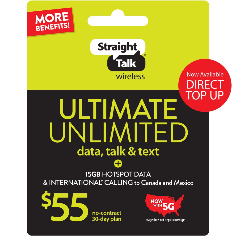 Straight Talk 55 ULTIMATE UNLIMITED 30Day Plan Direct Top Up