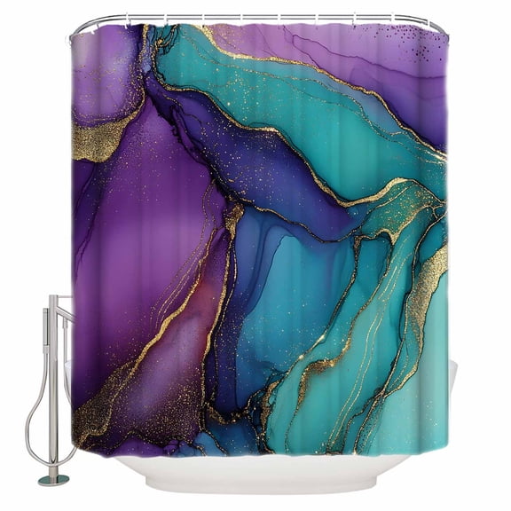 Abstract Art Purple Shower Curtain Set ,Waterproof Fabric Shower Curtains Blue Gold Marble Texture Shower Curtains for Bathroom,Bathroom Decor 36"x72"