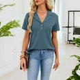 thumbnail image 5 of HomeDM Women's Button Down Collared V Neck Summer Tops, Short Sleeve Solid Color Loose Fit Dressy Blouses - Blue/2XL, 5 of 8