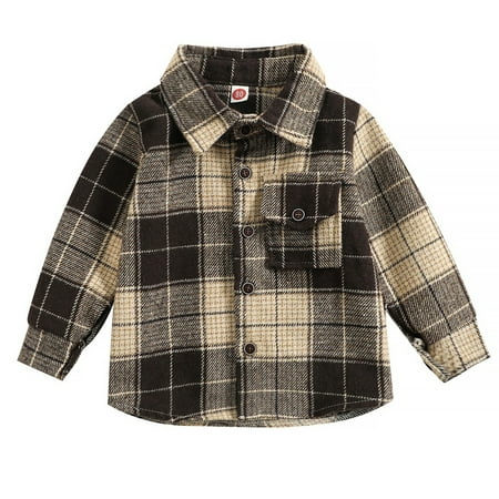 

0-5Y Kids Baby Boys Girls Plaid Flannel Long Sleeve Button Down Shirt Tops Toddler Fall Clothes