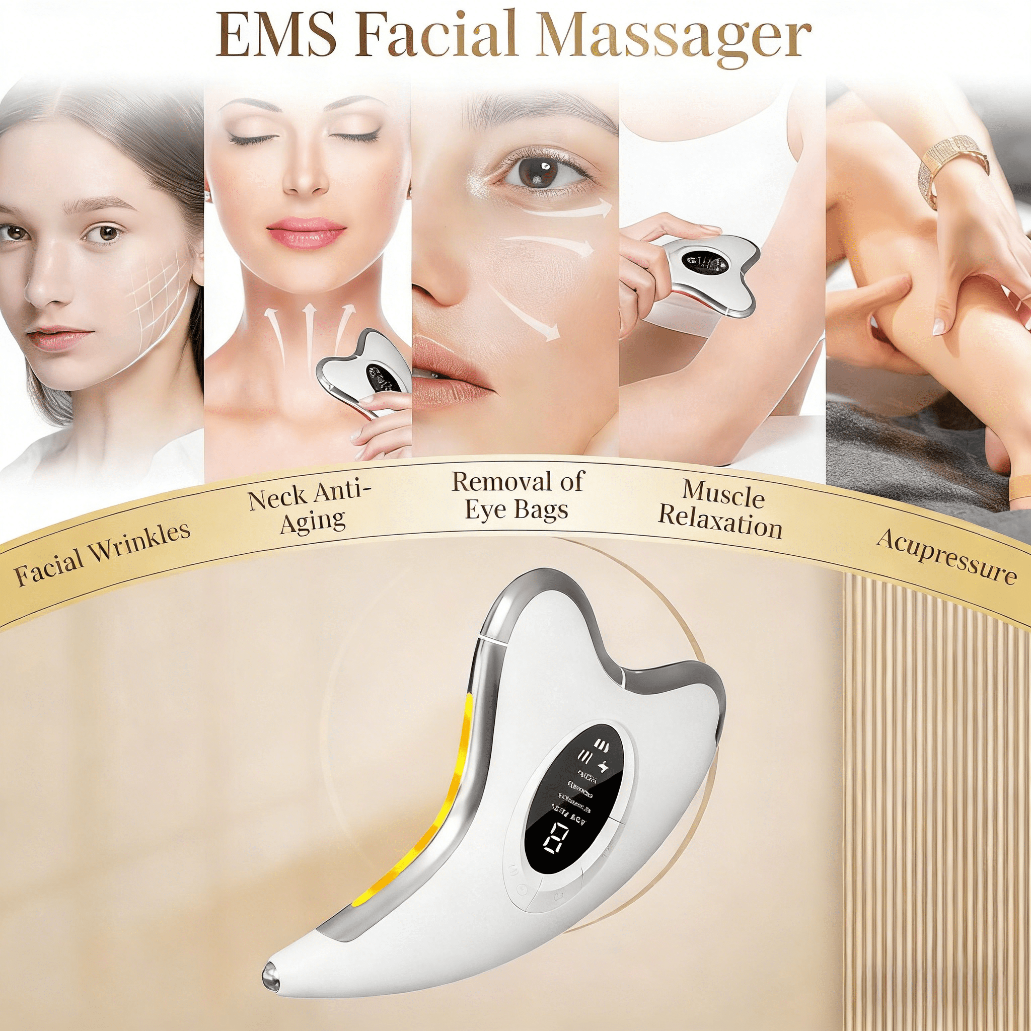 Electric Gua Sha, Face Massager with EMS 45°C Heat & Vibration, 9 Levels with LED Blue, Yellow, Red Light, 4 Modes Face Massager for Face, Anti Wrinkle Anti Ageing