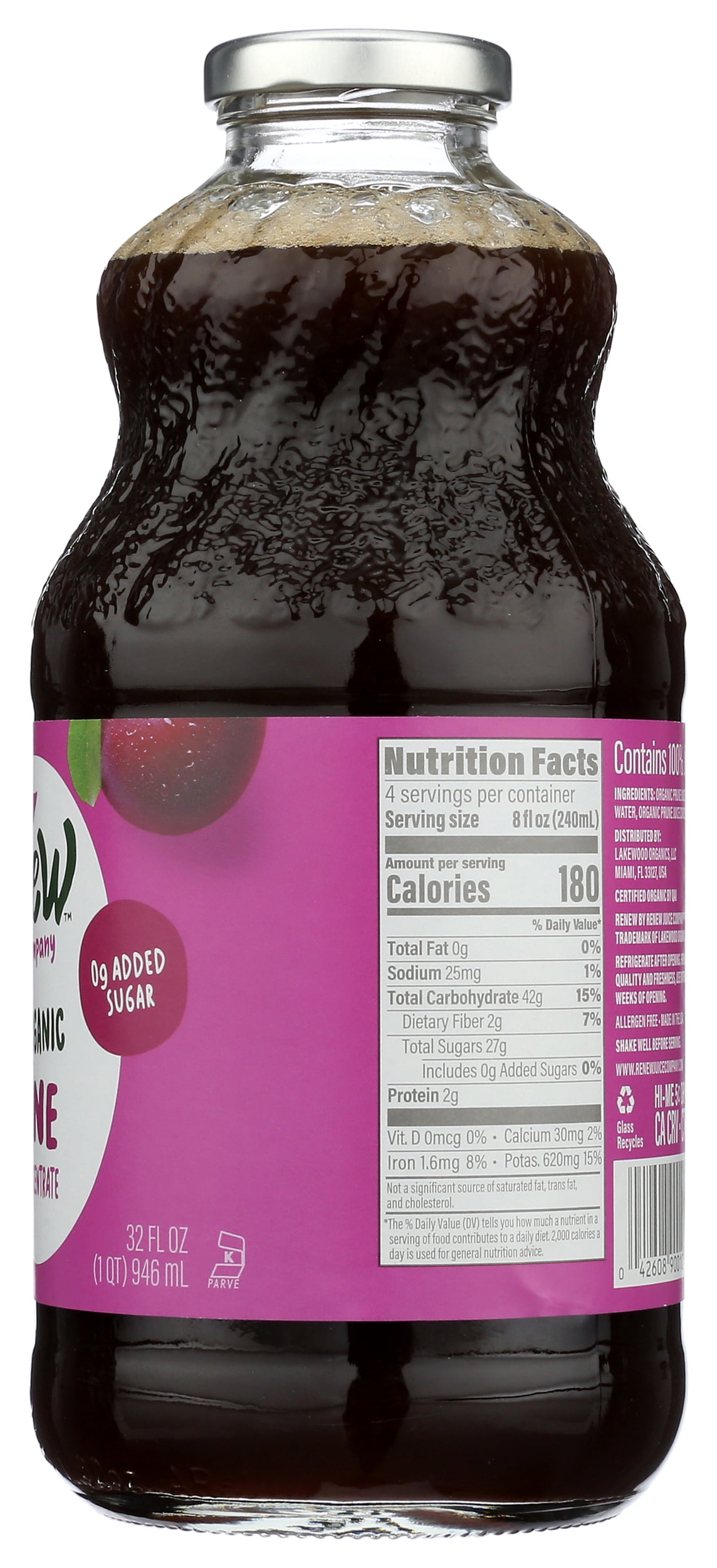 Pack of 6, Renew Organic Pure Prune Juice, 32 fl oz