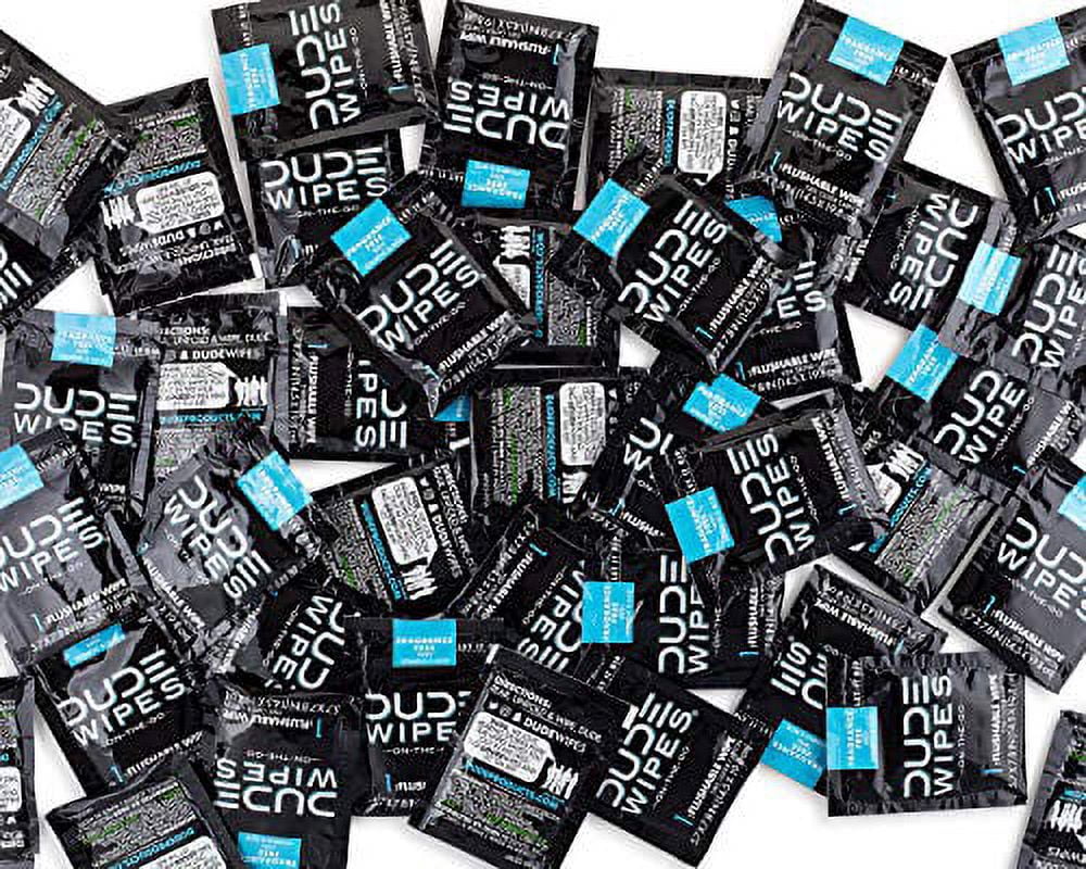 DUDE Wipes Flushable Wipes, Unscented with Vitamin-E & Aloe, 100% Biodegradable, Singles for Travel (2 Packs of 30 Individually Wrapped Wipes) "