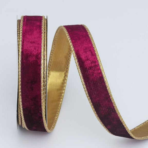 NAMZI 10 Yard Continuous 1 Inch Wired Ribbon, Metallic Crushed Velvet Christmas Style for Tree Decoration, Wreaths Supplies, Gift Wrapping & Crafts, Wine Red