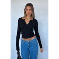 thumbnail image 5 of Womens V Neck Button Down Henley T Shirts Y2K Slim Fit Long Sleeve Crop Tops Basic Casual Going Out Tee Shirts, 5 of 5
