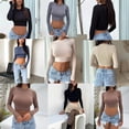 thumbnail image 3 of Women's Sexy Long Sleeve Crop Top 2023 Crew Neck Basic Fitted Tight Cropped T Shirts, 3 of 4