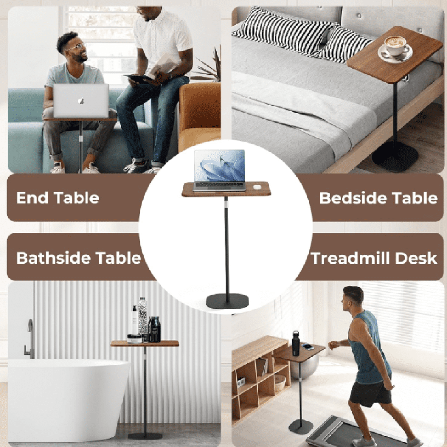 Portable Laptop Floor Stand, Bedside/Sofa Table with Height Adjustable 18''~47'', Stylish Movable Workstation Floor Standing Desk for Office, Meeting Room, Living Room Easy Assembly, Black