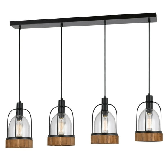 Metal Pendant Fixture with 4 Lantern Design Glass Shade, Black and Clear- Saltoro Sherpi