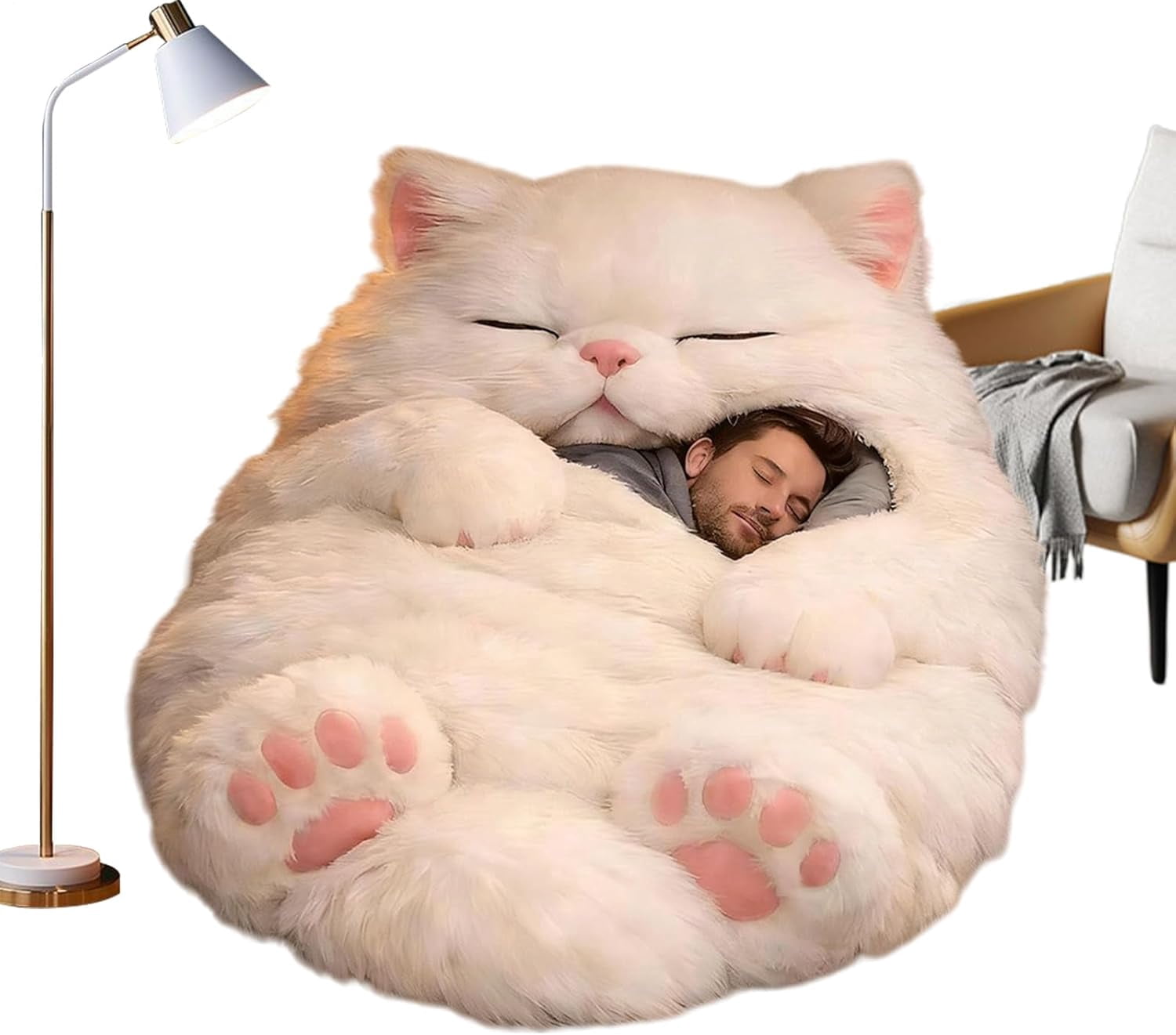 Cozy Cat-Shaped Sleeping Bag for Adults - Washable Plush Blanket with Envelope Style, Ideal for Indoor/Outdoor Use, Home, Camping, and Travel