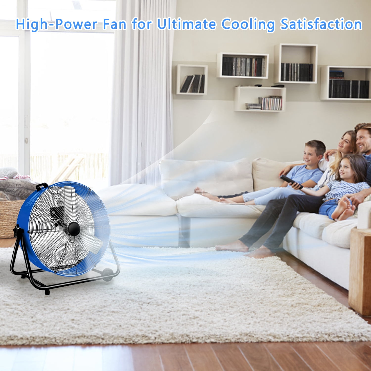 24"Industrial Fan High Velocity,Heavy Duty Drum Fan up to 8100CFM,3-Speed & 360°Adjustable,Ideal for Home, Garage, Indoor/Outdoor Use, Blue