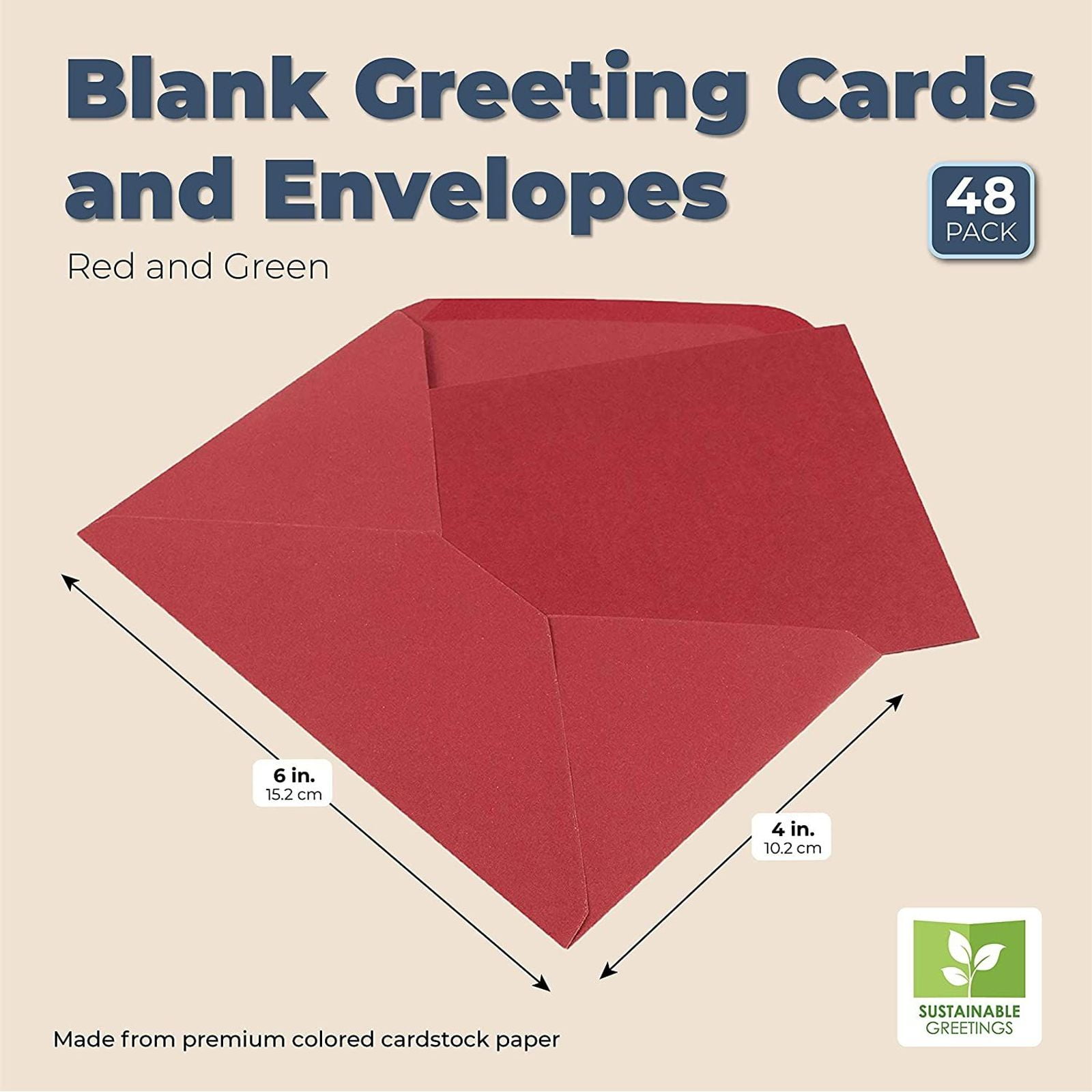 100 Sheets Blank Cards with Envelopes for Card Making Red and Green Half  Folding Greeting Cards Holiday Blank DIY Cards with 100 White Envelopes