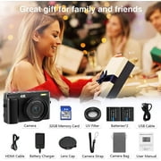 Melcam Digital Camera 4K 60FPS Auto Focus 48MP Vlogging Video Camera 16X Digital Zoom Camera with 180°Flip Screen/32GB Memory Card Compact Camera for Youtube