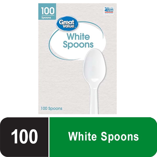 Great Value Everyday Disposable Plastic Spoons, White, 100 Count