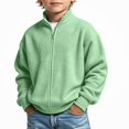 thumbnail image 2 of DJDLJWCJ Big Boys Zip Up Jacket Stand Collar Solid Color Long Sleeve Casual Sweatshirt Waffle Knit Outerwear for Fall Winter Green Size 5T, 2 of 9