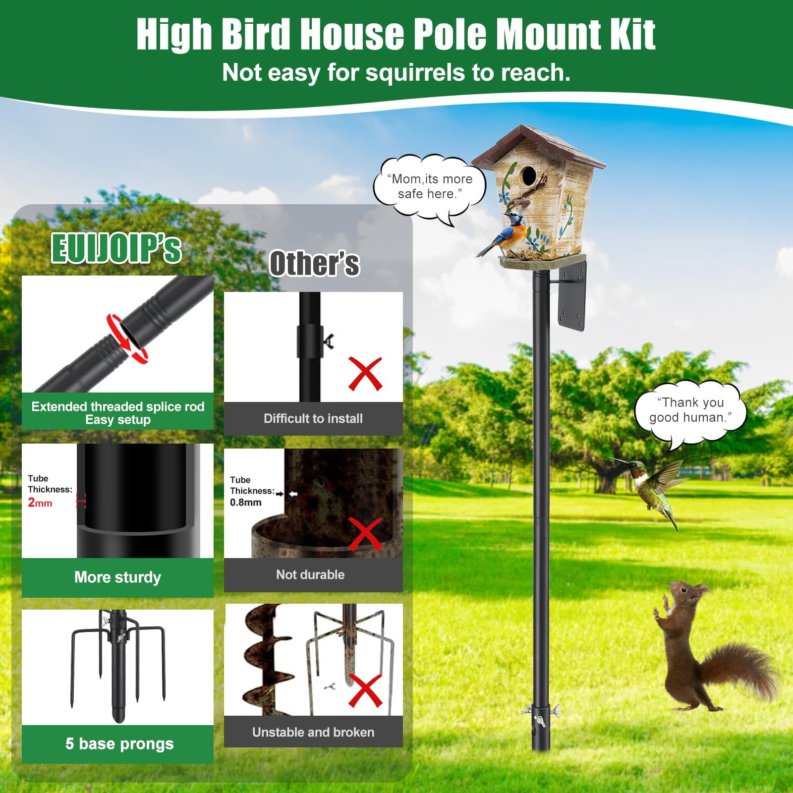 75'' Bird Feeder Pole with 5-Pronged Bracket, Adjustable Heavy Duty Bird House Pole for Outdoor, Matte Black