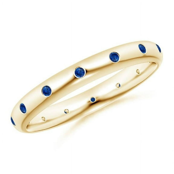 Round Shape Blue Sapphire Eternity Band Ring Women 925 Sterling Silver Yellow Gold Plated September Birthstone Wedding Valentines Day Gift Gemstone Jewelry