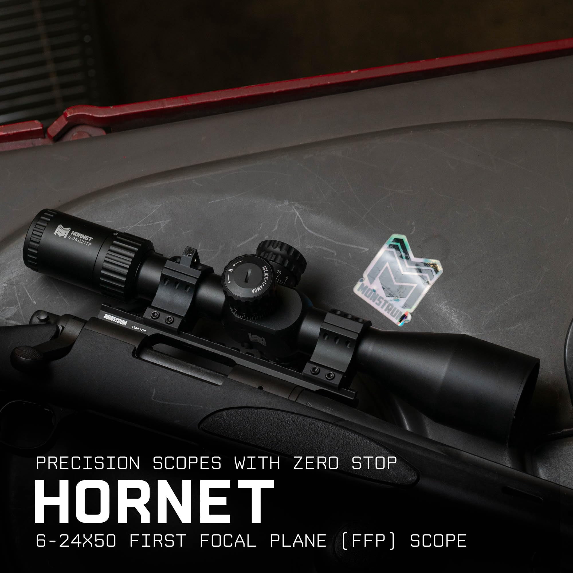 Monstrum Hornet 6-24x50 FFP Rifle Scope | Includes Zero Stop, Bubble Level Scope Rings, and Detachable Sunshade | MOA Reticle