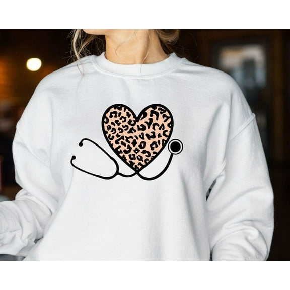 Leopard Nurse Stethoscope Sweatshirt, Nurse Sweatshirt For Work RN, Nurse Life Sweatshirt, Registered Nurse Hoodie, CNA Hoodie, Nursing School