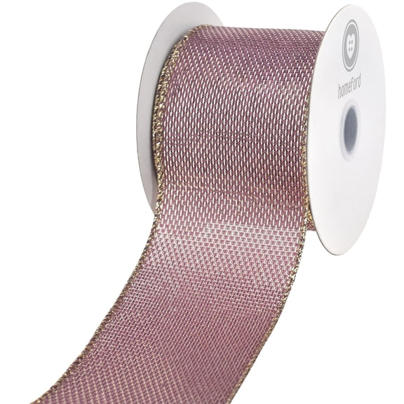 HOMEFORD Christmas Iced Metallic Shiny Woven Wired Ribbon, 2-1/2-inch, 10-yard, Mauve