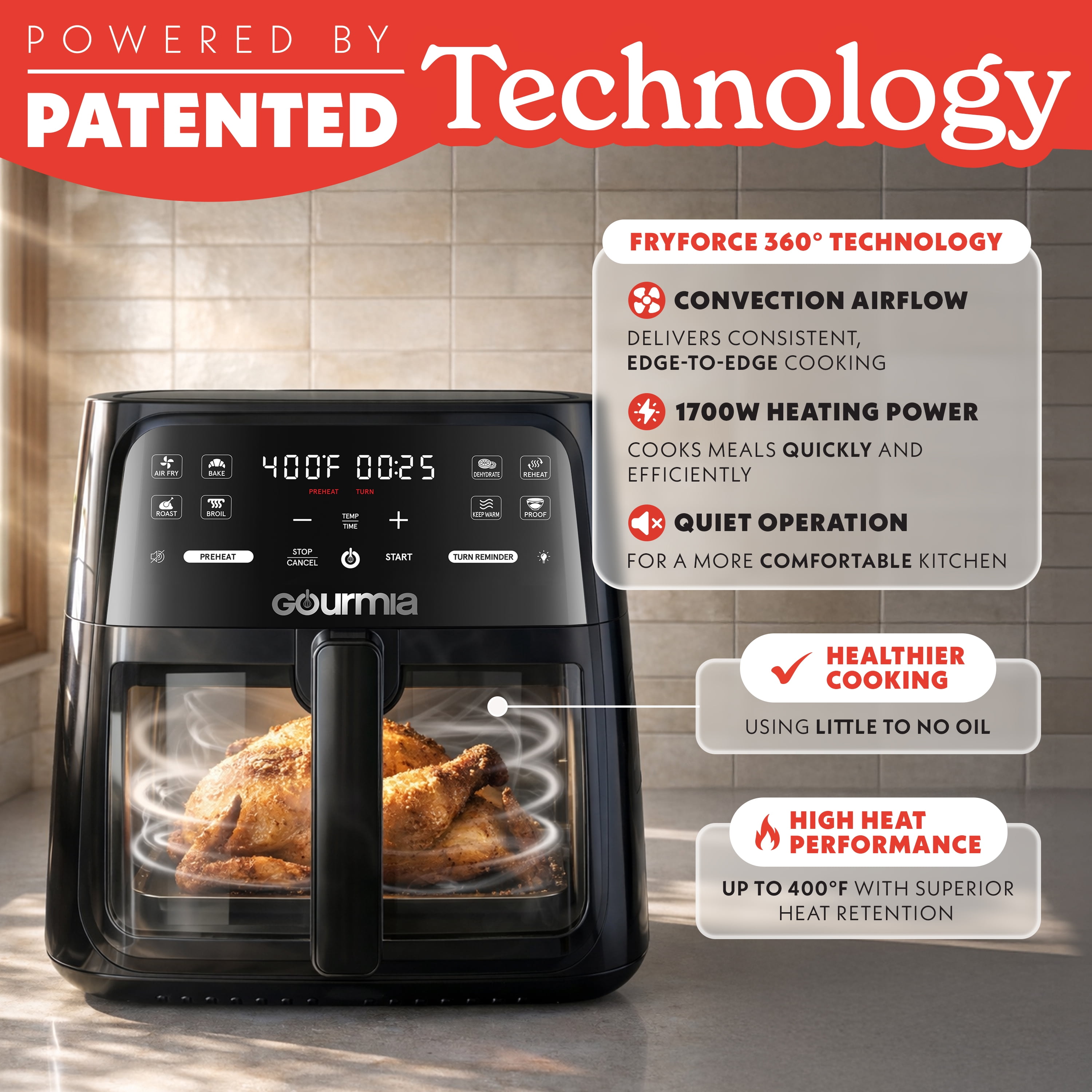 キッチン家電 Gourmia AIR FRYER Gourmia, 8 Qt Air Fryer, GAF823, 8 Presets, Digital Display